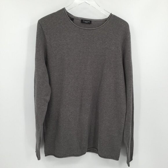 Selected Rocky crew neck textured skyway heathered gray sweater men new Large - Picture 1 of 5